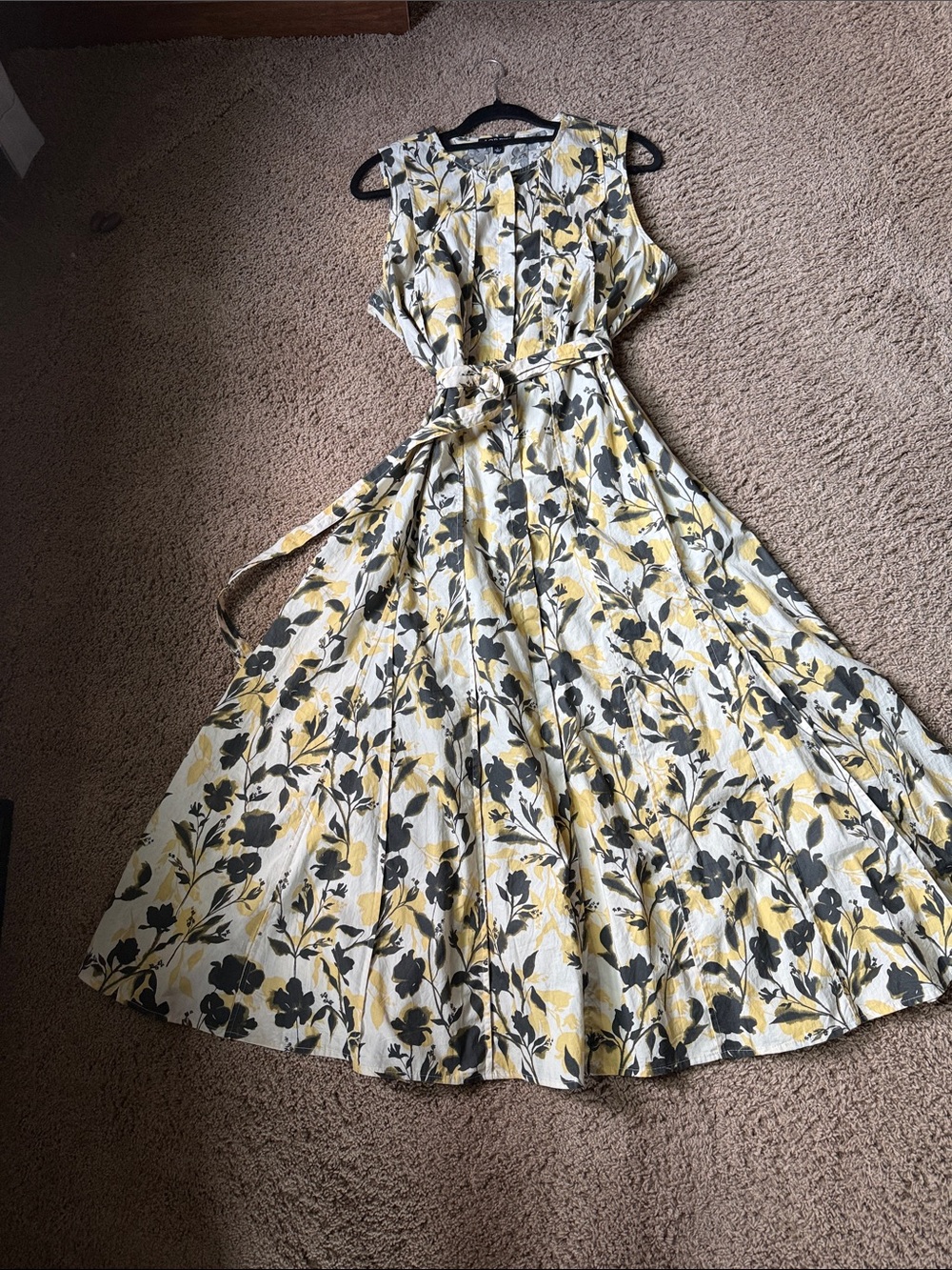 J. Crew Yellow and Black Floral Sleeveless Maxi Dress